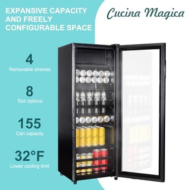 Cucina Magica 4.8 Cu.Ft Beverage Refrigerator, 155 Can Mini Fridge Glass Door, Adjustable Shelves, Drink Fridge, Suitable for Soda, Beer, Essential for Home/Bar - Image 2