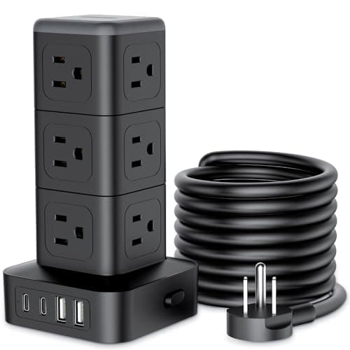 NTONPOWER Power Strip Tower, 1080J Surge Protector, 12 Outlets & 4 USB (2 USB C), 10 Ft Flat Plug Extension Cord, 1625W/13A Overload Protection, Compact for Home Office Dorm - Image 1