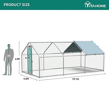 YITAHOME Large Metal Chicken Coop with Waterproof Cover, 19.68'L x 9.84'W x 6.49'H Walk-in Poultry Cage with Run, Chicken Hen Run Duck House Rabbits Cage for Outdoor Backyard Farm Use-3 Cages - Image 2