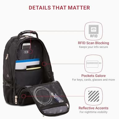 SwissGear 1900 Scansmart TSA 17 Laptop Backpack, Black, 19-Inch - Image 3