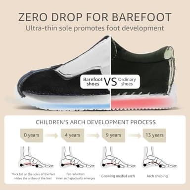 Toddler Wide Toe Box Shoes Boys Barefoot Shoes Boy Sneakers Kids Tennis Shoes Preschool Non Slip Lightweight Comfortable First Walking Running Outdoor Activities Black White Infant Size 4 - Image 4