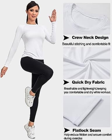 TELALEO 4 Pack Women's Compression Shirt Long Sleeve Performance Workout Baselayer Athletic Top Sports Gear-Black/Grey/White/Blue Large/02 - Image 3