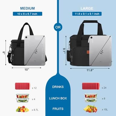 Femuar Reusable Lunch Box for Men/Women - Insulated Lunch Bag Leakproof Lunchbox for Work Office Picnic Beach - Freezable Lunch Cooler Bag with Adjustable Shoulder Strap - Black - Image 2