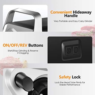 CHEFFANO Meat Grinder Electric, 350W[2000W Max] Electric Meat Grinder, Molino De Carne, Meat Mincer with Stainless Steel 2 Blades and 3 Plates, Sausage Staff Maker & Kubbe Kit for Home Kitchen Use - Image 5