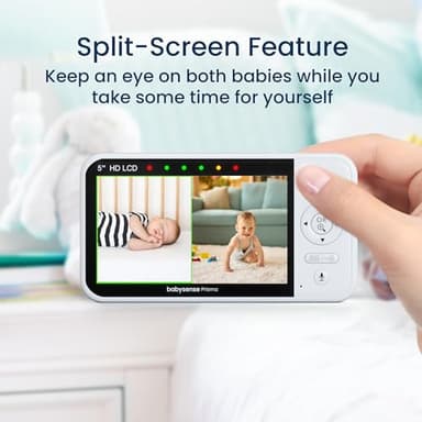 Babysense Prisma Baby Monitor with Camera and Audio, 5” HD Video Baby Monitor with 2 Cameras, 6-Color Night Light, Split Screen, Sound Machine with White Noise & Lullabies, Secure No WiFi - Image 3