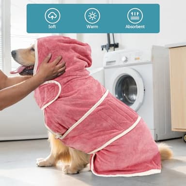 Avont Dog Bathrobe - Super Absorbent Pet Drying Towel Bath Robes After Bath Shower Swim Wet Walk for Puppies -Pink(XXL) - Image 2
