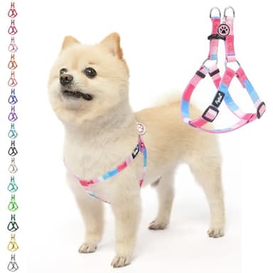 PUPTECK No Pull Dog Harness Soft Adjustable Basic Nylon Step in Puppy Vest Outdoor Walking with ID Tag, Striped Pink, M - Image 1