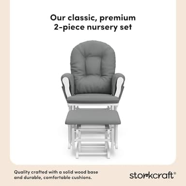 Storkcraft Premium Hoop Glider & Ottoman (White/Gray) — GREENGUARD Gold Certified Nursery Glider, Solid Wood Craftsmanship, Smooth-Gliding Nursery Chair and Ottoman, Award-Winning - Image 7