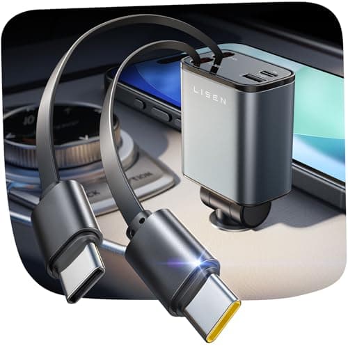 LISEN for iPhone 17 Retractable Car Charger, 69W Dual Type C Car Charger USB C Cigarette Lighter Adapter for iPhone 17 Pro Max Air, Retractable Cigarette Lighter fit i Phone 16 15 Pro Max Air, Black - Image 1
