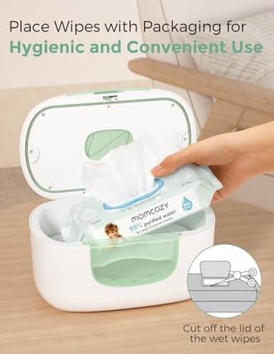 Momcozy New Baby Wipe Warmer, 100pcs Larger Capacity Wipe Dispenser, 10-Min Fast Heating with 4 Temperature Modes, Innovative Spring Design, Silicone & Top Seals,Quick Even Heating, 3-Level Nightlight - Image 9