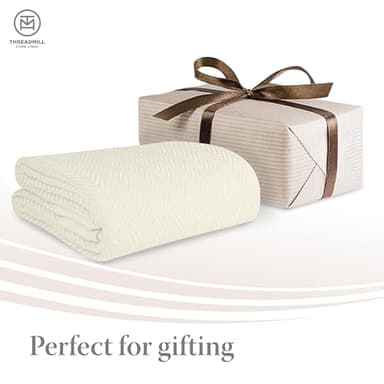 Threadmill Luxury Cotton Blankets for King Size Bed | All-Season Cozy 100% Cotton King Size Blanket | Herringbone Soft Fall Thermal Blanket fits Cal King Size Bed | Tusk White - Image 7