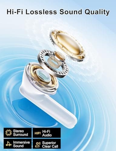 HIYDOO Wireless Earbuds, Bluetooth 5.3 Headphones with Charging Case, Lightweight in-Ear Stereo Earphones with Mic for Android/iOS Cellphone, Waterproof Cordless Earphones for Sports-Ivory White - Image 5