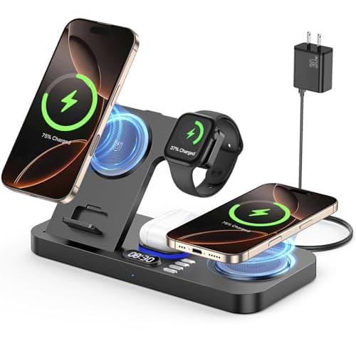 YiJYi 2025 Dual Phone Wireless Charging Station for Apple Devices, 30W Wireless Charger with Clock & 7-Color Night Light,Dual iPhone Charger for iPhone 16 for AirPods4 for Apple Watch10 - Image 1