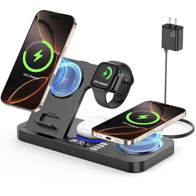 YiJYi 2025 Dual Phone Wireless Charging Station for Apple Devices, 30W Wireless Charger with Clock & 7-Color Night Light,Dual iPhone Charger for iPhone 16 for AirPods4 for Apple Watch10 - Image 1
