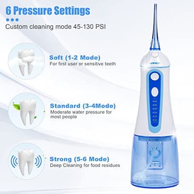 Water Dental Pik Flosser,Grinest 7 Modes Rechargeable Water Dental Pick for Teeth Cleaning Cordless Oral Irrigator Portable IPX7 Waterproof Tooth flossers for Home Travel-White - Image 7