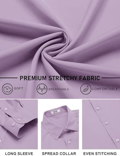 COOFANDY MMen's Business Dress Shirts Wrinkle Free Long Sleeve Regular Fit Casual Button Down Shirts Lavender M - Image 5
