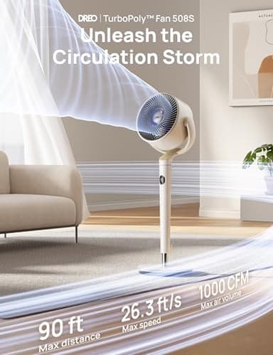 Dreo Smart Fan for Bedroom, 120° +120° Omni-Directional Oscillating Fans, 90ft Quiet Pedestal Fan with RGB Light, 9 Speeds, 6 Modes, 20dB, 8H Timer, Wi-Fi/Voice/Alexa, 37-42" Floor Fans with Remote - Image 2