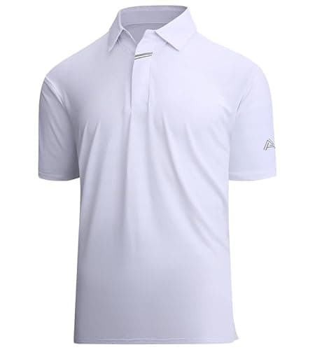 Damipow Mens Golf Shirts Dry Fit Polo Shirts Moisture Wicking Short Sleeve Polo Shirt,White,2XL - Image 1
