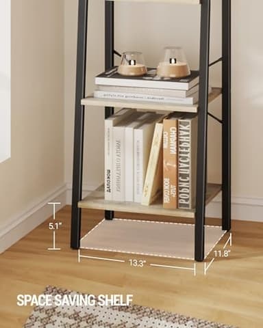 Hzuaneri Ladder Shelf, Bookshelf Bookcase, Freestanding Corner Storage Shelve with 2 Hooks for Home Office, Living Room, Kitchen, Bedroom, Industrial, 6-Tier Greige BC13305B - Image 5