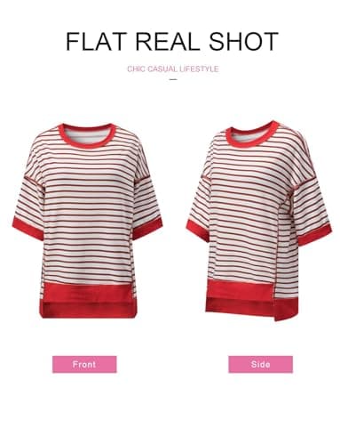SHEWIN Summer Tops for Women Trendy Short Sleeve Shirts Crewneck Sweatshirt Loose Ladies Top and Blouses Dressy Casual Womens Fall Top Brown Stripe XXL - Image 5