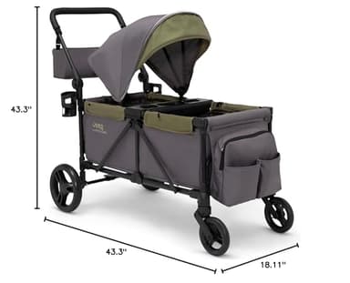 Jeep Sport All-Terrain Stroller Wagon by Delta Children - Includes Canopy, Parent Organizer, Adjustable Handlebar, Snack Tray & Cup Holders, Grey/Olive Green - Image 9