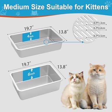 Stainless Steel Sifting Litter Box,Metal Sifting Cat Litter Box for Wood Pine Pellets,Medium Sifter Litter Pan System for Small Cats,Odor Control,Easy to Clean,with Litter Boxes Liners and Metal Scoop - Image 6