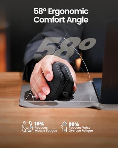 ProtoArc Ergonomic Mouse, EM11 NL Bluetooth Rechargeable Wireless Vertical Mouse, 3 Multi-Device Connectivity for Computer/PC/Laptop, 2.4GHz Optical Mice for Windows, Mac OS, Black - Image 8