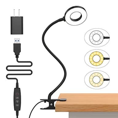 iZELL Desk Lamp, [3 Color Modes & 10 Brightness] LED Reading Light with Clamp, Flexible Gooseneck Book Light for Kids Reading Book in Bed at Night Clip on Table, Headboard, Dorm - 15.8‘’ Black - Image 1