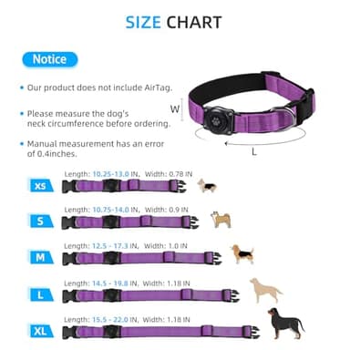 Upgraded AirTag Dog Collar, IP68 Waterproof Air Tag Dog Collar Holder, Reflective, Ultra-Durable, Comfortable Padded, Heavy Duty Dog Collars for Small Medium Large Dogs (M (12.6"-17.1"), Purple) - Image 6