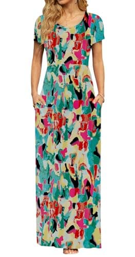 DB MOON Womens 2025 Casual Summer Plus Size Maxi Dresses Short Sleeve Empire Waist Long Dress with Pockets(Color Mix, 2XL) - Image 4