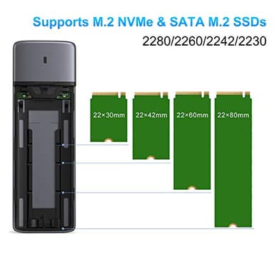 M.2 NVMe SATA SSD Enclosure Adapter Tool-Free,Sokiwi USB 3.2 Gen2 10Gbps External to USB PCI-E 6Gbps SATA M-Key / B+M Key, NVMe Reader Support UASP Trim for SSDs 2230/2242/2260/2280 - Image 4