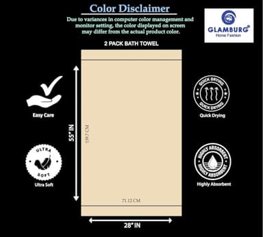 GLAMBURG 100% Cotton 2 Pack Oversized Bath Towel Set 28x55 Inches, Ultra Soft Highly Absorbant Compact Quickdry & Lightweight Large Bath Towels, Ideal for Gym Travel Camp Pool - Black - Image 8