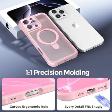 MOCCA Design for iPhone 16 Pro Max Case with Magnetic Invisible Stand [Full Camera Protection] [Compatible with Magsafe] Military Drop Shockproof Translucent Matte Phone Case Cover 6.9",Pink - Image 7