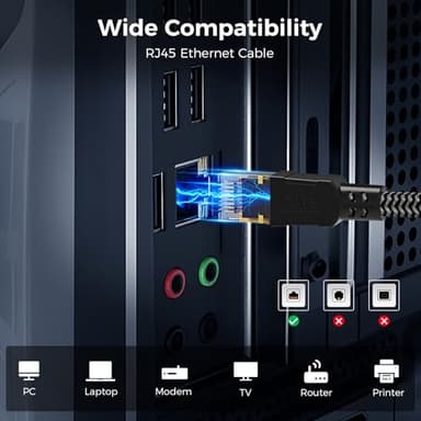 CABNEER Cat 8 Ethernet Cable 60FT, High-Speed Braided Internet Cable Network Cord with Gold Plated RJ45 Connector 40Gbps 2000Mhz Heavy Duty LAN Cable Shielded Indoor - Image 7
