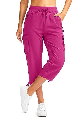 Soothfeel Women's Cargo Capris Pants with 6 Pockets Lightweight Quick Dry Travel Hiking Summer Pants for Women Casual (Rose, 3XL) - Image 1