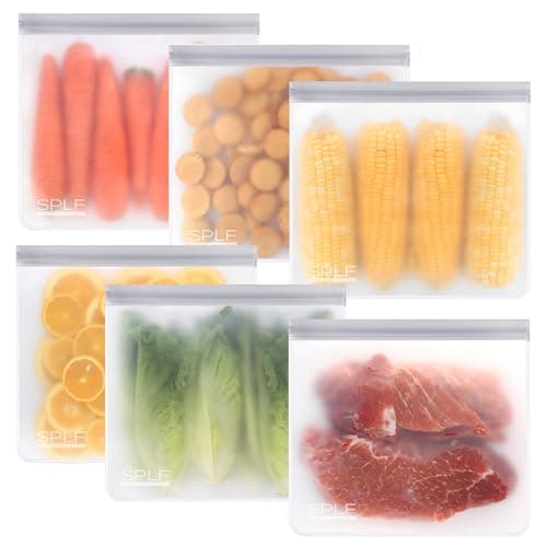 SPLF 6 Pack Reusable Gallon Freezer Bags Dishwasher Safe, BPA FREE Reusable Food Storage Bags, Extra Thick Leakproof Silicone Free 1 Gallon Bags for Marinate Meat, Cereal, Sandwich, Snack, Travel Item - Image 1