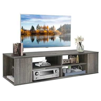 Airdown Floating TV Stand for TVs up to 55 Inch, Mid Century Modern Entertainment Center with Open Shelves, TV Console for Living Room, Bedroom, Taupe - Image 9