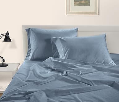 LANE LINEN 100% Egyptian Cotton Queen Sheet Set, Soft & Comfy Thick Fully Elasticized Mercerized Cotton Sheets Queen Size Set, No Pill Fade Resistant Elegant Jaquard Swiss Dot Queen Sheets-French Blue - Image 3