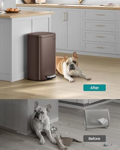 SONGMICS 13 Gallon (50 L) Trash Can, Stainless Steel Kitchen Garbage Can, Recycling or Waste Bin, Soft Close, Step-On Pedal, Removable Inner Bucket, Brown ULTB50BR - Image 7