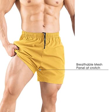 Gaglg Men's 5" Athletic Shorts 2 Pack Quick Dry Athletic Workout Gym Shorts with Zipper Pockets Yellow/Purple,XX-Large - Image 4