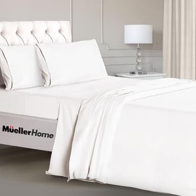 Mueller Luxury 4 Piece Twin Sheets Set - Ultra-Soft 1800 Series, Cooling & Breathable Twin Bed Sheets Sets, Hotel Quality Bedding, Deep Pocket up to 16" - Hypoallergenic, Wrinkle-Resistant, White - Image 1