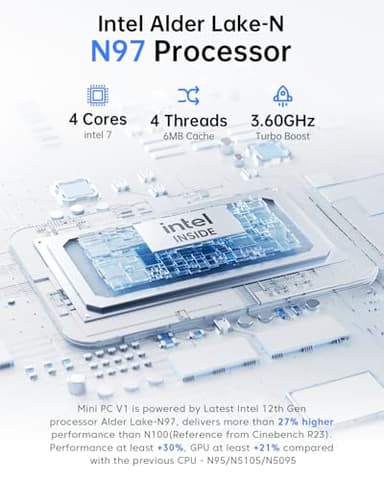 ACEMAGIC Vista V1 N97 Mini Pc, 12Th Gen Intel N97 (Beat N150/N95, Up to 3.6Ghz), 16GB DDR4 RAM 1TB SSD Mini Computers, 4K Dual Display, WiFi/Bt, Vesa Mount, Home/Office Micro Pc - Image 2