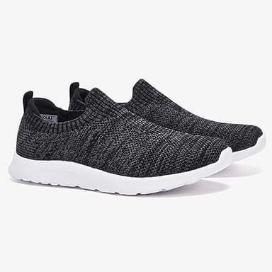 ALEADER Women's Slip On Comfort Walking Shoes, Lightweight Stretch Knit Sneakers Breathable Athletic Black White 6.5 M US - Image 5