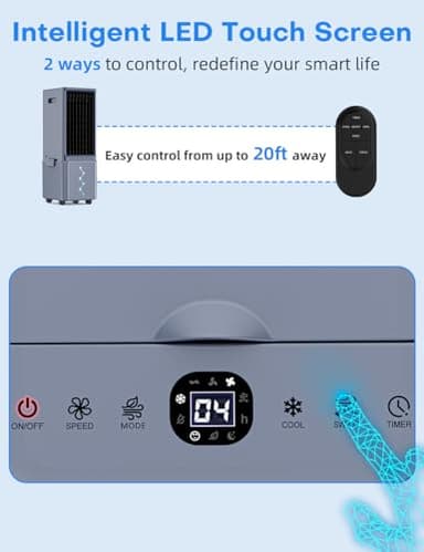 COOLECH Windowless Air Conditioner w/ 4 Modes & 3 Speeds, Waterless Alert, 2.4-Gal Tank for 20H Cooling, 12H Timer, 20FT Remote, 70° Auto Swing Evaporative Air Cooler, Portable AC Unit for Bedroom - Image 6