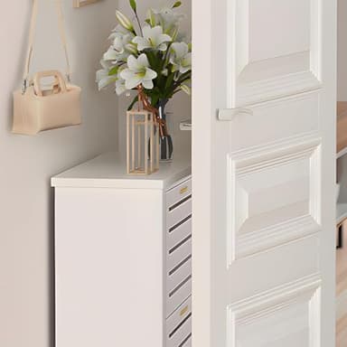 VECELO Shoe Cabinet Storage for Entryway with 3 Flip Drawers Slim Hidden Free Standing Organizer for Narrow Hallway, Bedroom, Living Room, Large Capacity, Modern, White, 3-Shelf - Image 7