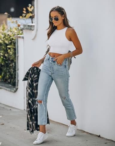 REORIA Women's Sexy Sleeveless High Neck Racerback Cropped Tank Tops Cute Teen Girls Halter Neck Crop Tops Vest White Small - Image 4