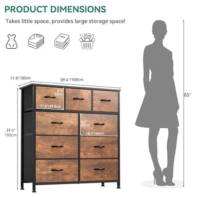 YITAHOME Dresser with 9 Drawers - Fabric Storage Tower, Organizer Unit for Living Room, Hallway - Sturdy Steel Frame, Wooden Top & Easy Pull Fabric Bins - Image 3