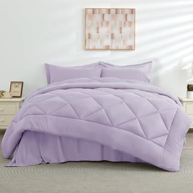 HEVUMYI Full Purple Comforter Set - 7-Piece All Season Bed in a Bag Full, Ultra Soft Bedding Set with Comforter, Flat Sheet, Fitted Sheet, Pillowcases, Pillow Shams, Lavender Purple - Image 7