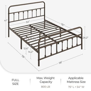 Yaheetech Classic Metal Platform Bed Frame Mattress Foundation with Victorian Style Iron-Art Headboard/Footboard/Under Bed Storage/No Box Spring Needed/Full Size Bronze - Image 8