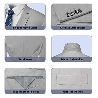 Cooper & Nelson Men's Suit Slim Fit, 3 Piece Suits for Men, One Button Jacket Vest Pants with Tie, Tuxedo Set Light Grey L - Image 5